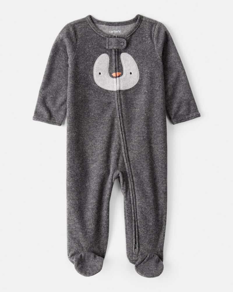 Baby Penguin Loose Fit Sleep & Play Pajamas - Grey, image 1 of 4 slides