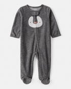 Baby Penguin Loose Fit Sleep & Play Pajamas - Grey, image 1 of 4 slides