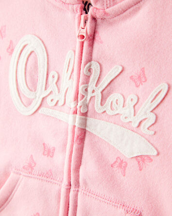 Baby Butterfly Print OshKosh Fleece Logo Zip Jacket - Pink, 