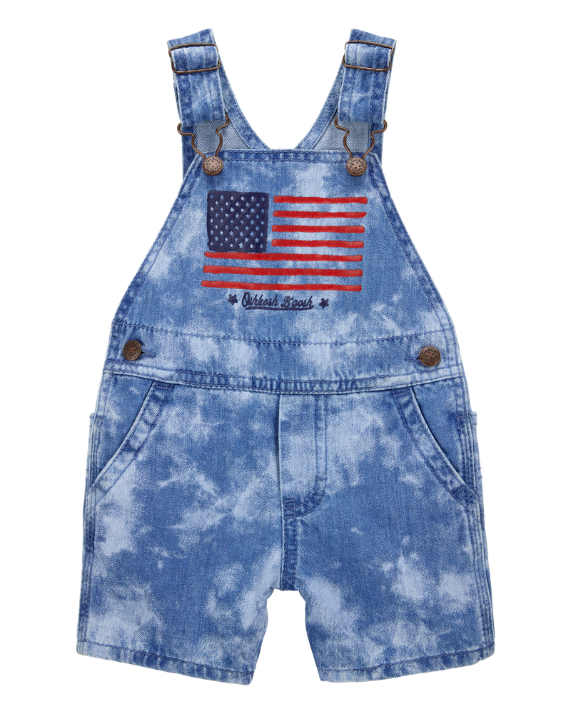 Baby Neutral Flag Print Tie Dye Shortalls - Blue, image 1 of 4 slides