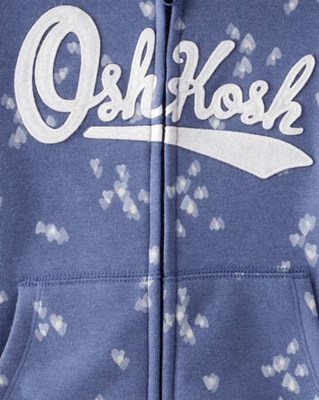 Girls Heart Print DayDream Fleece Jacket - Navy, 