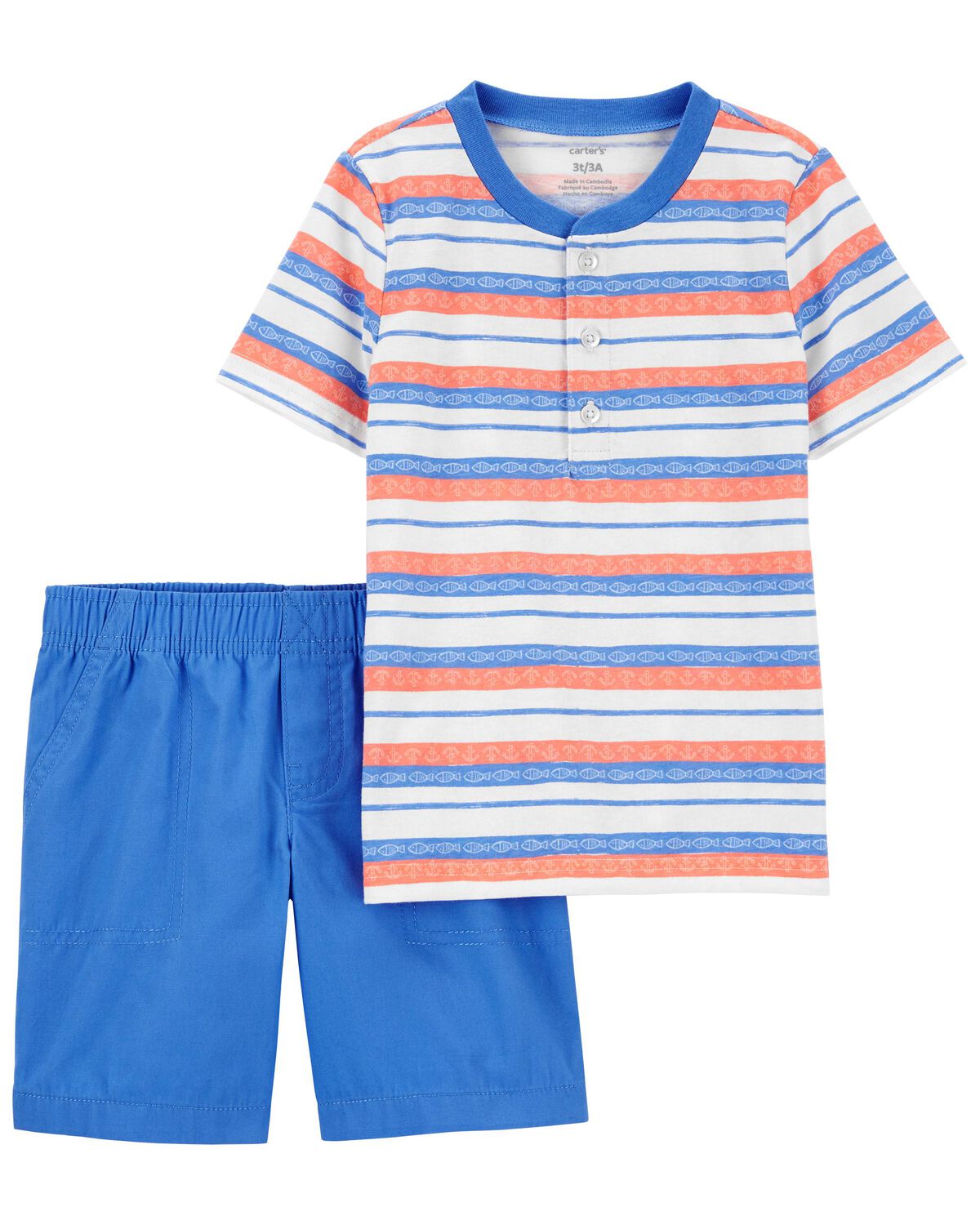 Multi Toddler 2Piece Henley Tee & Short Set