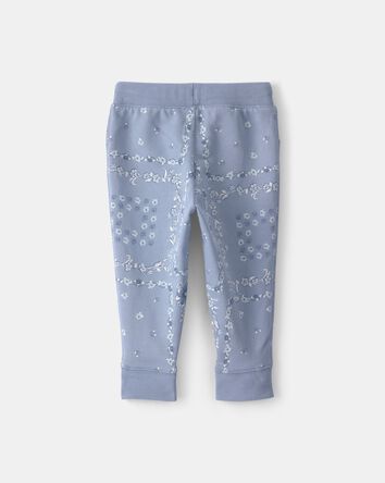 Baby Girl Floral Drawstring Knit Joggers - Blue, 