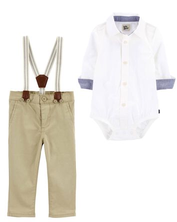 Baby 2-Piece Button-Front Bodysuit & Twill Suspender Pants Set, 