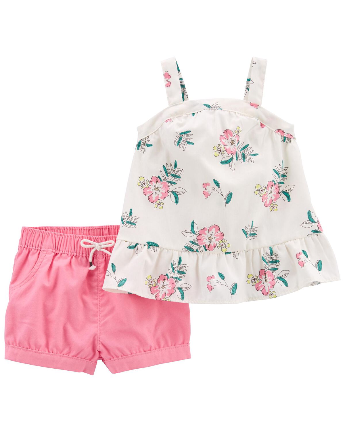 White/Pink Baby 2Piece Floral Tank & Short Set