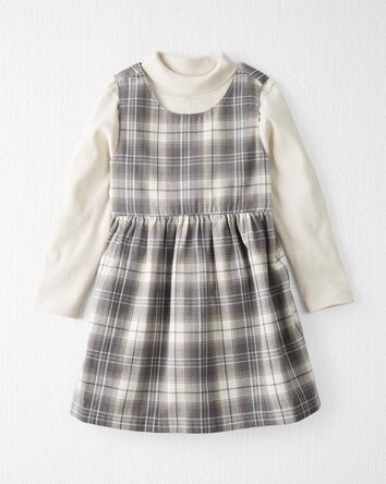 Toddler 2-Piece Organic Cotton Herringbone Dress Set in Plaid
, 