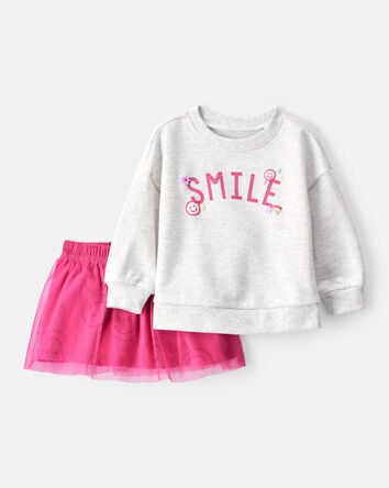 Baby Girl Smile French Terry Long-Sleeve Top & Skirt Set, 