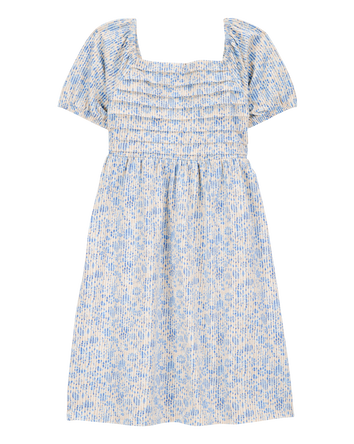 Kid Smocked Floral Print Dress - Blue, 