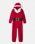 Kid Santa Loose Fit Long-Sleeve Zip-Up 1-Piece Pajamas - Red, image 1 of 2 slides