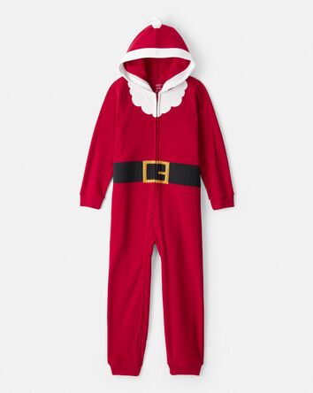 Kid Santa Loose Fit Long-Sleeve Zip-Up 1-Piece Pajamas - Red, 
