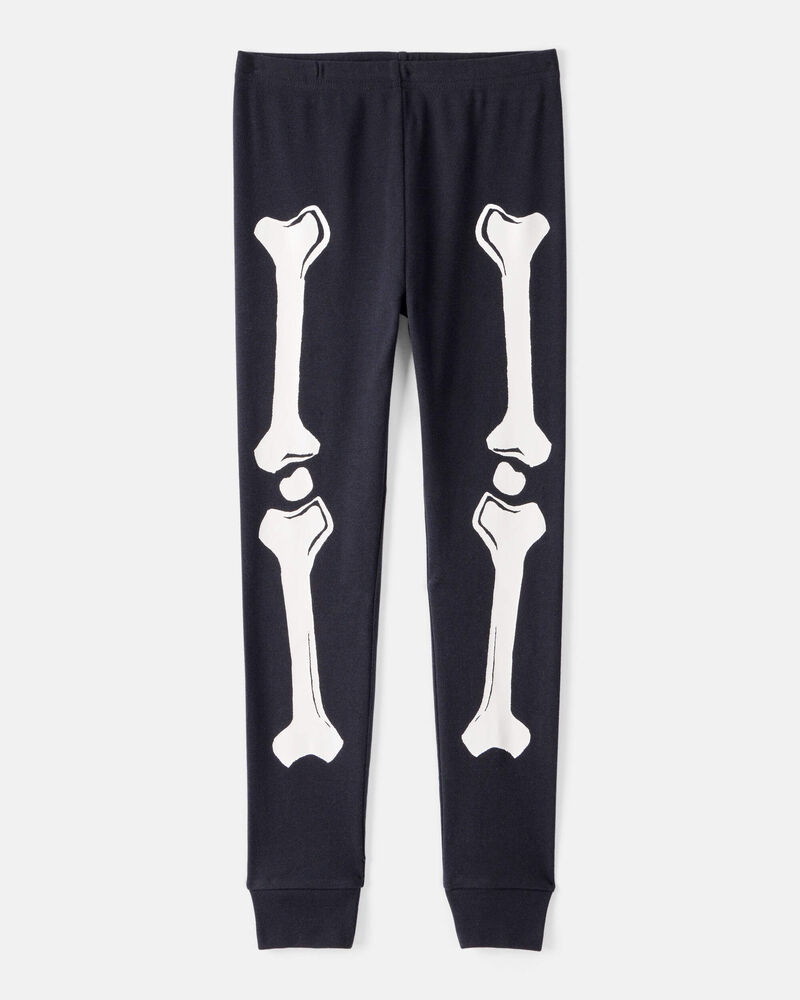 Kid 2-Piece Glow Halloween Skeleton 100% Snug Fit Cotton Pajamas - Black, image 3 of 4 slides