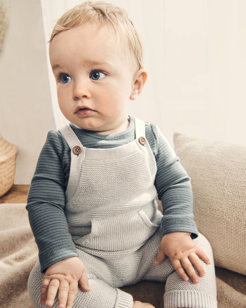 Baby Organic Cotton Sweater Knit Overalls in Heather Grey, image 5 of 6 slides