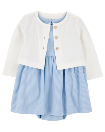 Baby 2-Piece Bodysuit Dress & Cardigan Set - Blue, 