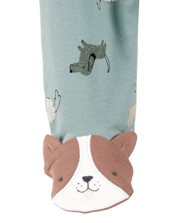 Dog Print 2-Way Zip Cotton Sleep & Play Pajamas - Green, 