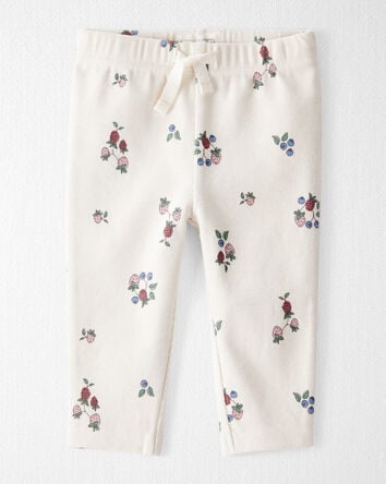 Baby Organic Cotton Ribbed Knit Pants in Berry Blossom Print, 