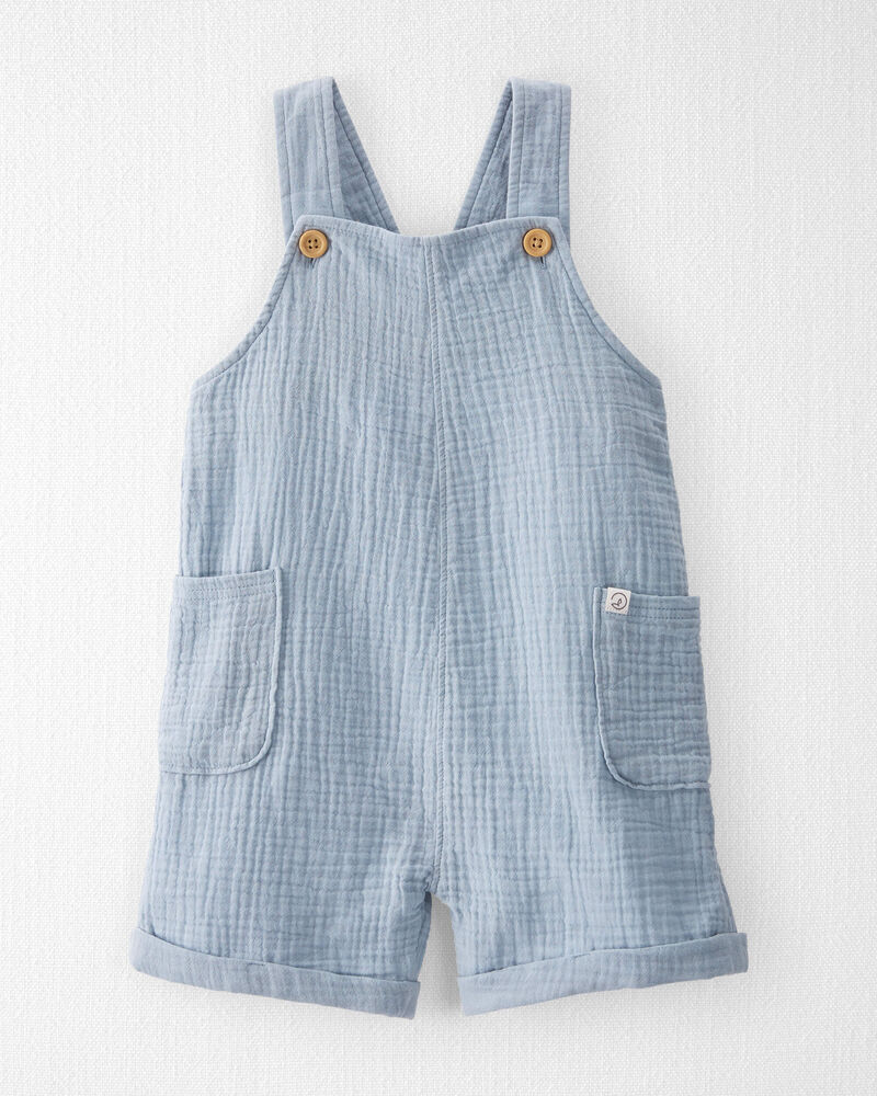 Toddler Organic Cotton Gauze Shortalls in Seal Blue, image 1 of 6 slides