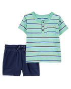 Toddler 2-Piece Henley & Shorts Outfit Set, image 1 of 8 slides