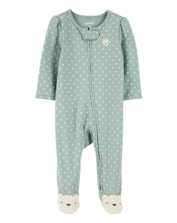 Baby Polka Dot 2-Way Zip Cotton Sleep & Play Pajamas - Green, 