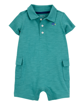Baby Polo Cotton Romper -Green, 