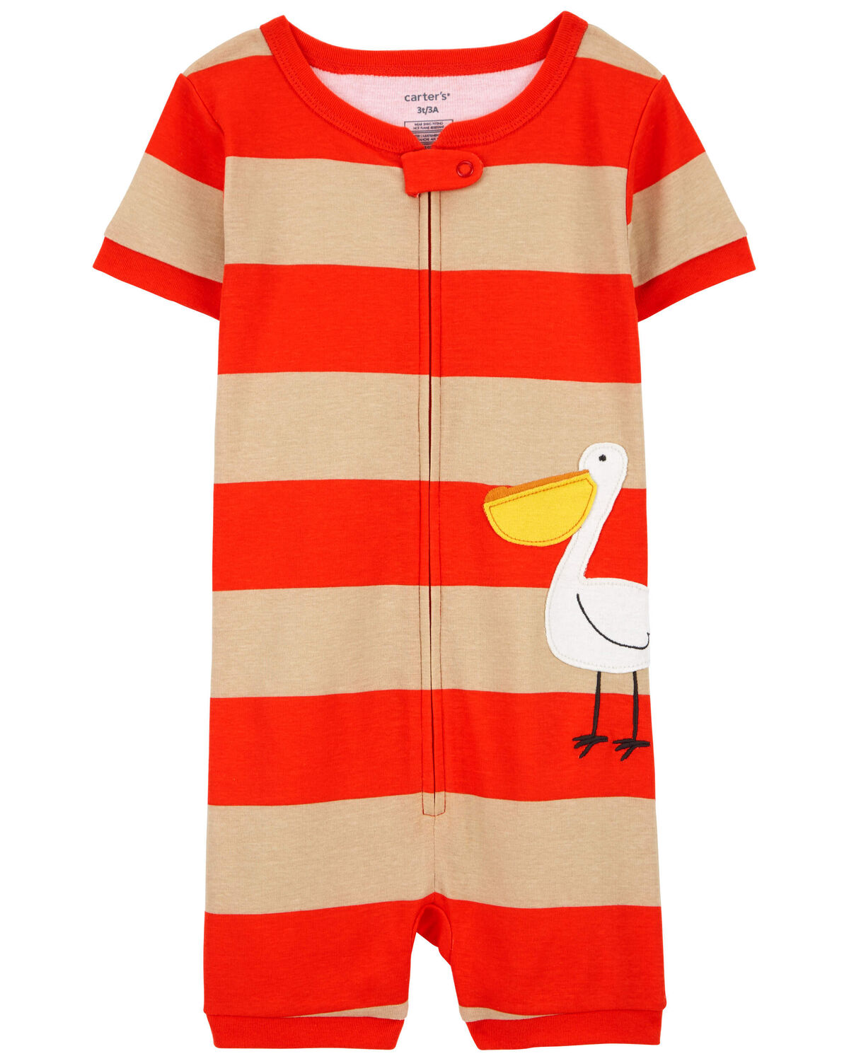 Red/Tan Toddler 1Piece Pelican Striped 100 Snug Fit Cotton Romper Pajamas