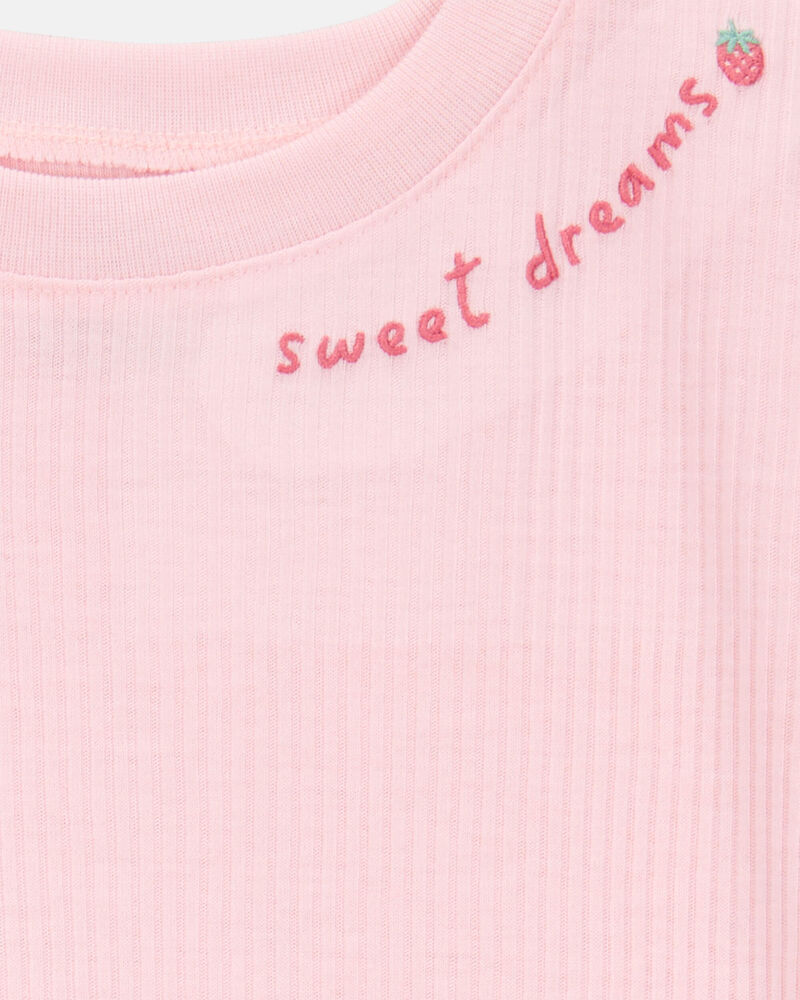 Girls Strawberry Print Loose Fit 2-Piece Pajamas - Pink, image 3 of 4 slides