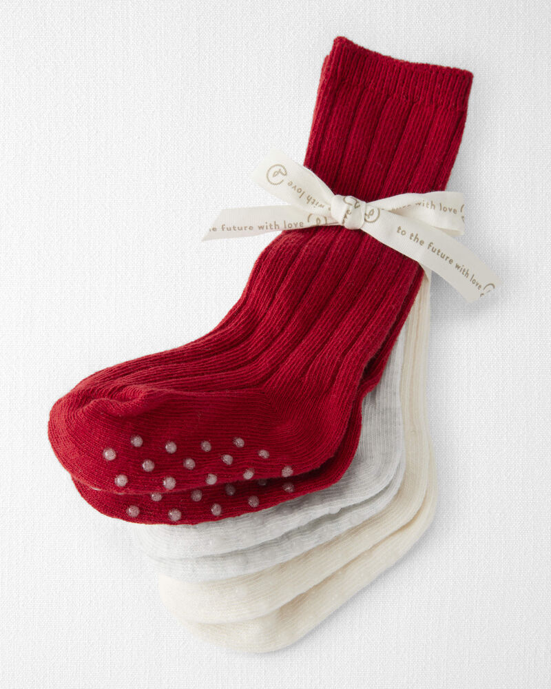 Baby Girl 3-Pack Knee-High No-Slip Socks Made with Organic Cotton, image 2 of 4 slides