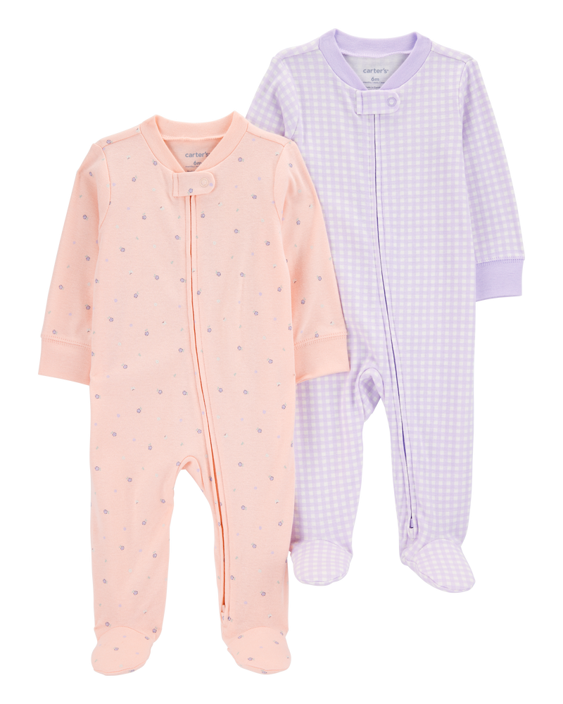 Baby 2-Pack Print 2-Way Zip Cotton Sleep & Play Pajamas, image 1 of 5 slides