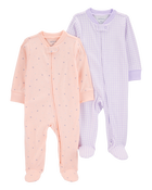 Baby 2-Pack Print 2-Way Zip Cotton Sleep & Play Pajamas, image 1 of 5 slides