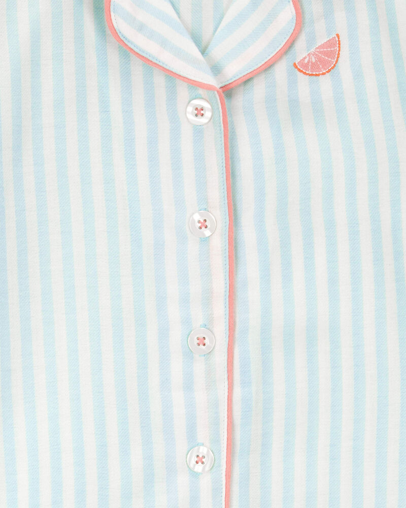 Girls Striped Loose Fit 2-Piece Pajamas - Mint, image 3 of 4 slides