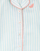 Girls Striped Loose Fit 2-Piece Pajamas - Mint, image 3 of 4 slides