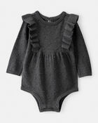 Baby Girl Ruffle Cotton Long-Sleeve Bodysuit - Grey, image 1 of 3 slides