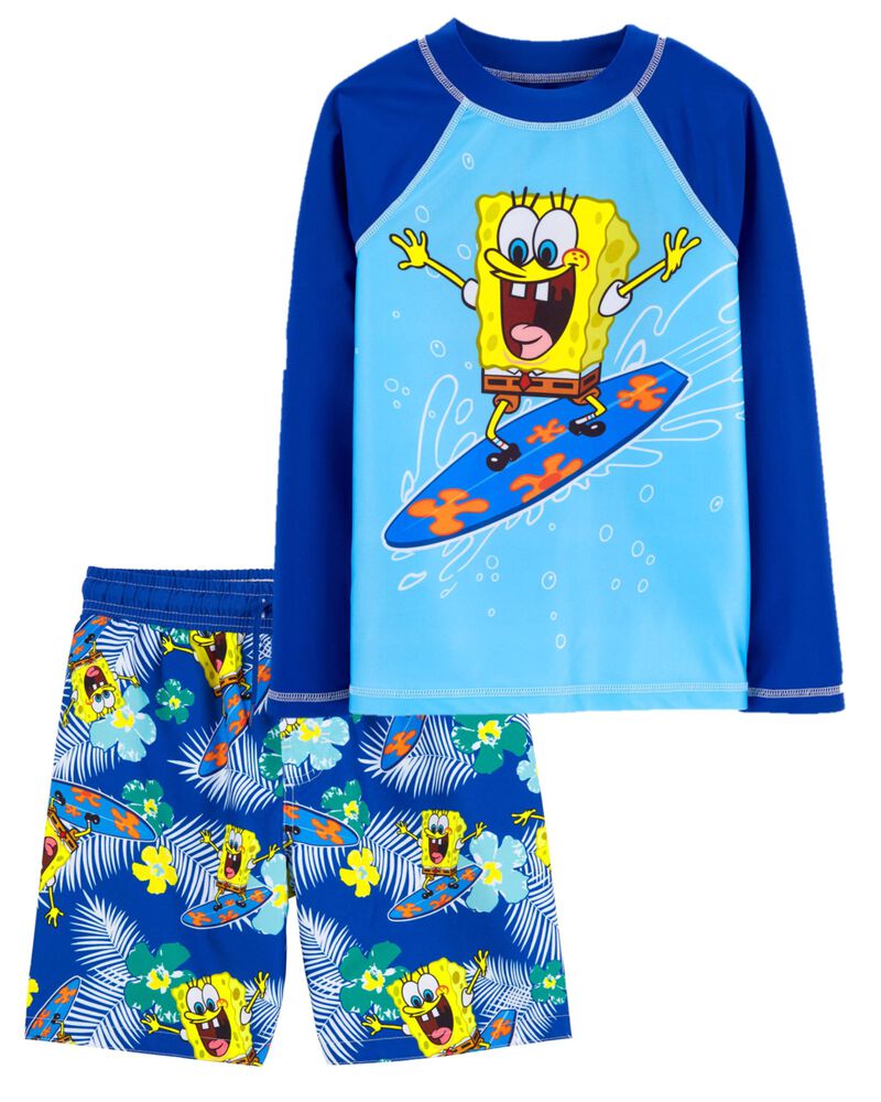 Kid Spongebob Squarepants Rashguard & Swim Trunks Set, image 1 of 1 slides