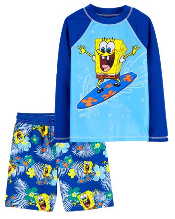 Kid Spongebob Squarepants Rashguard & Swim Trunks Set, 