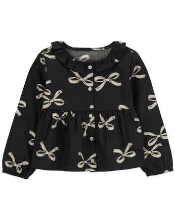 Toddler Bow Print Button-Up Blouse, 