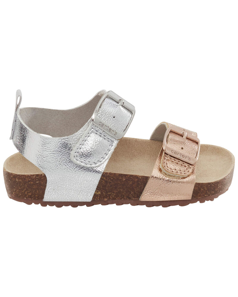 Kid Buckle Faux Cork Sandals, image 2 of 7 slides