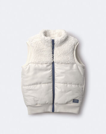 Toddler Sherpa Ski Puffer Vest - Cream, 
