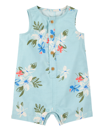 Baby Tropical Button-Down Romper, 