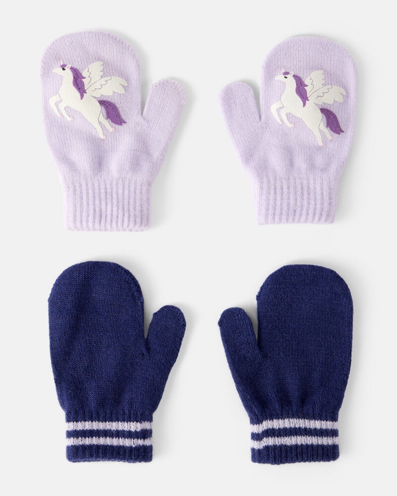 Toddler Girl 2-Pack Unicorn Mittens - Lavender/Navy, image 1 of 2 slides