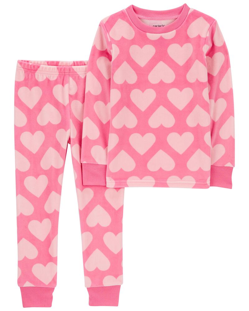 Toddler 2-Piece Fuzzy Velboa Heart Pajamas, image 1 of 3 slides