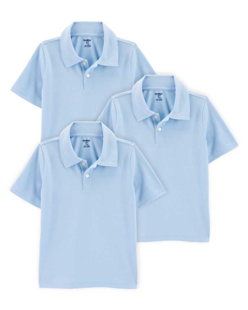 Kid 3-Pack Pique Uniform Polo Shirts - Light Blue, image 1 of 3 slides
