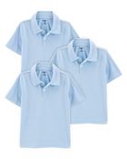 Kid 3-Pack Pique Uniform Polo Shirts - Light Blue, image 1 of 3 slides