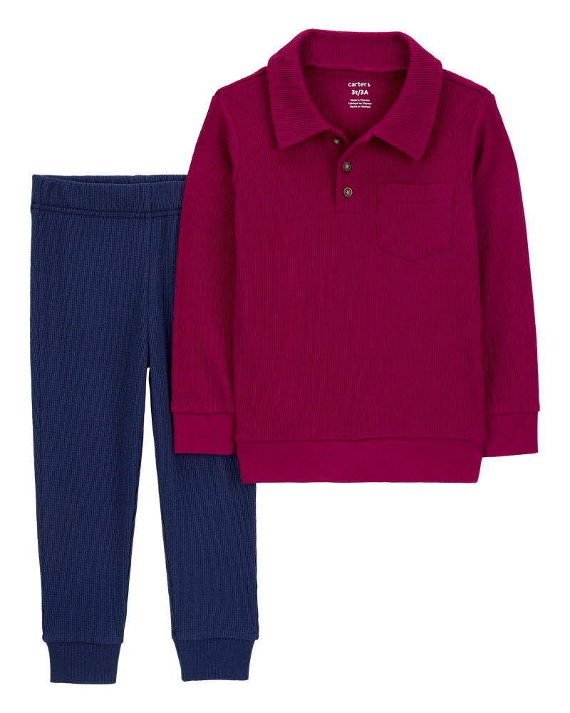 Toddler 2-Piece Long-Sleeve Thermal Tee & Pull-On Pant Set, image 1 of 3 slides