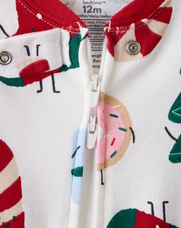 Baby Festive Friends Christmas 100% Cotton Long-Sleeve Snug Fit 2-Way Zip 1-Piece Pajamas - White, 