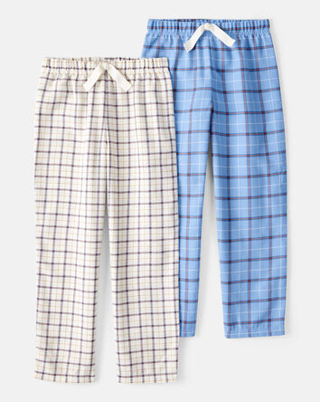 Kid 2-Pack Plaid Pajama Pants - Blue/Ivory, 