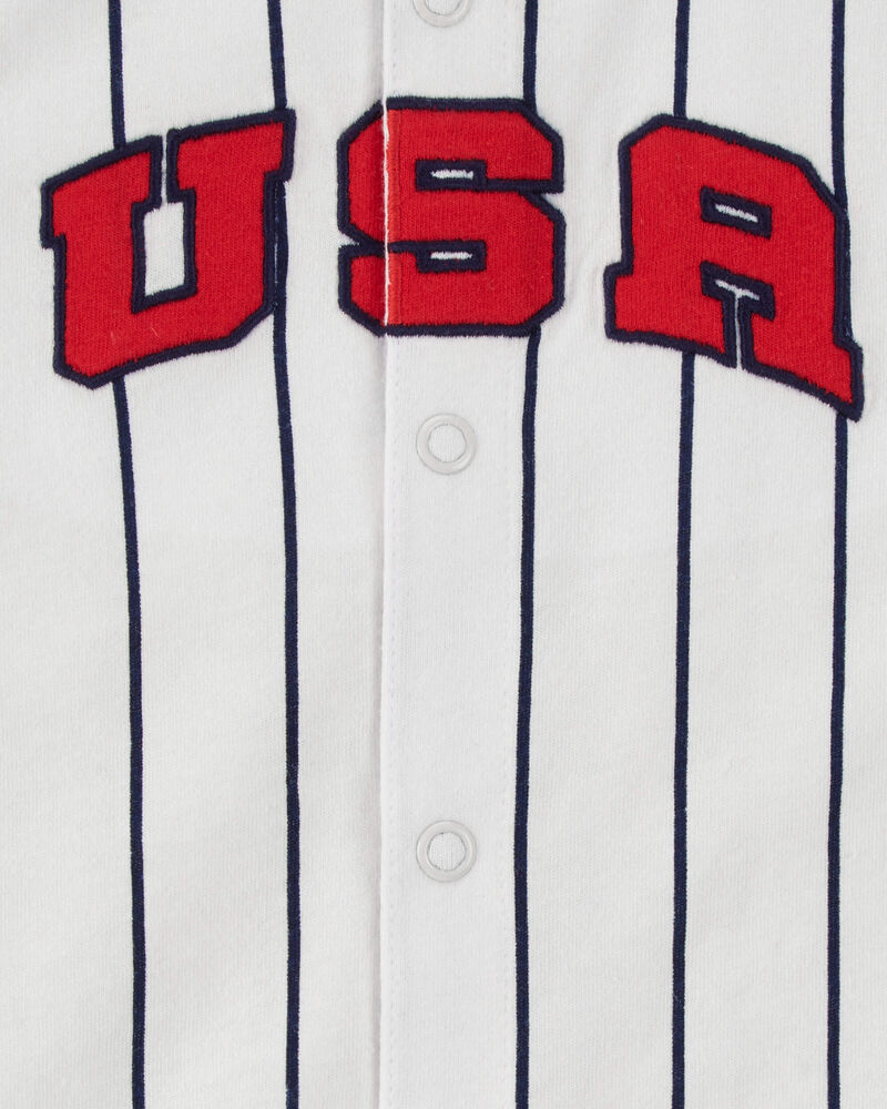 Baby USA Varsity Stripe Romper, image 2 of 3 slides