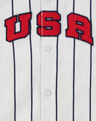 Baby USA Varsity Stripe Romper, image 2 of 3 slides