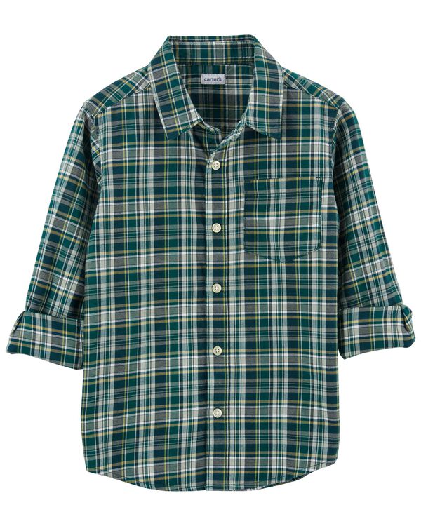 Green Kid Plaid Button-Front Shirt | carters.com