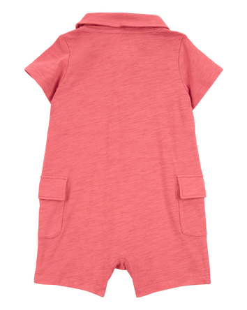 Baby Polo Cotton Romper - Red, 