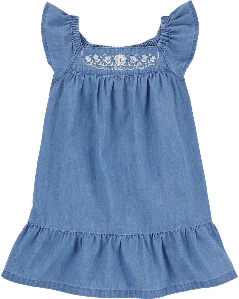 Toddler Embroidered Chambray Dress, image 1 of 4 slides