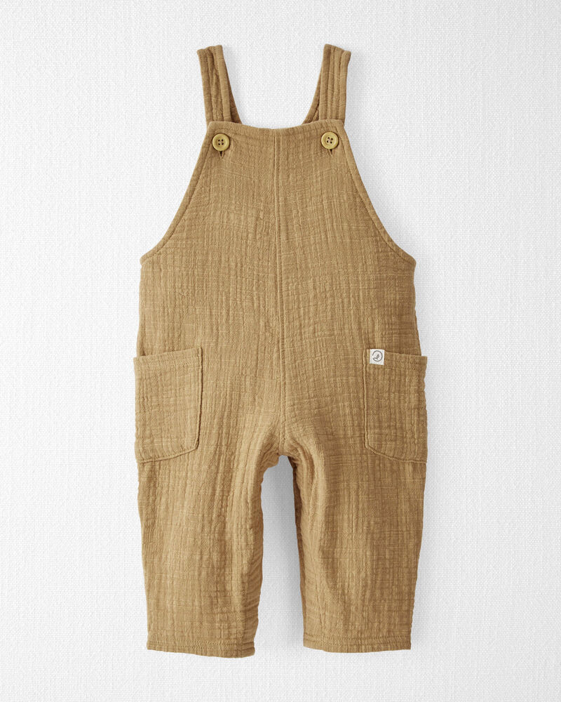 Baby Organic Cotton Textured Gauze Overalls in Light Maple, image 1 of 7 slides